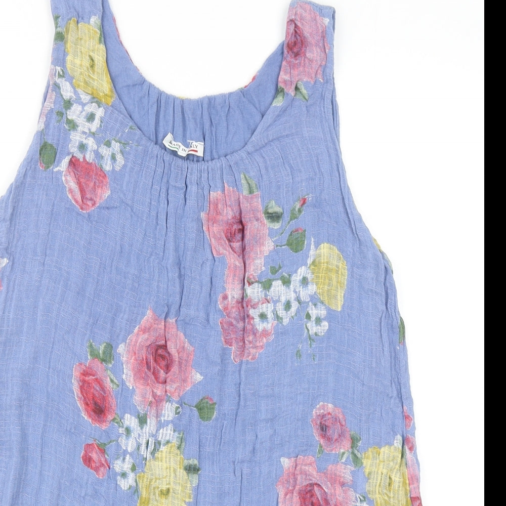Made in Italy Womens Blue Floral Cotton Basic Tank Size 8 Scoop Neck