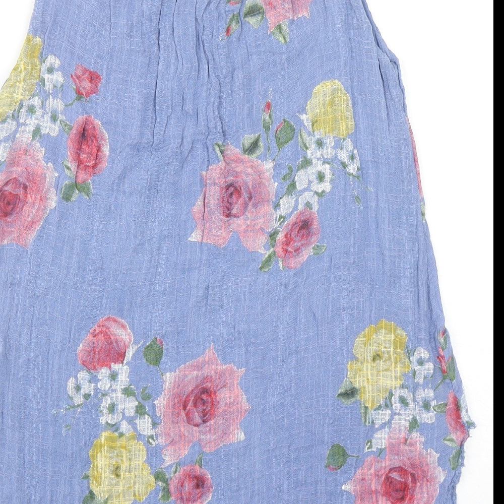 Made in Italy Womens Blue Floral Cotton Basic Tank Size 8 Scoop Neck