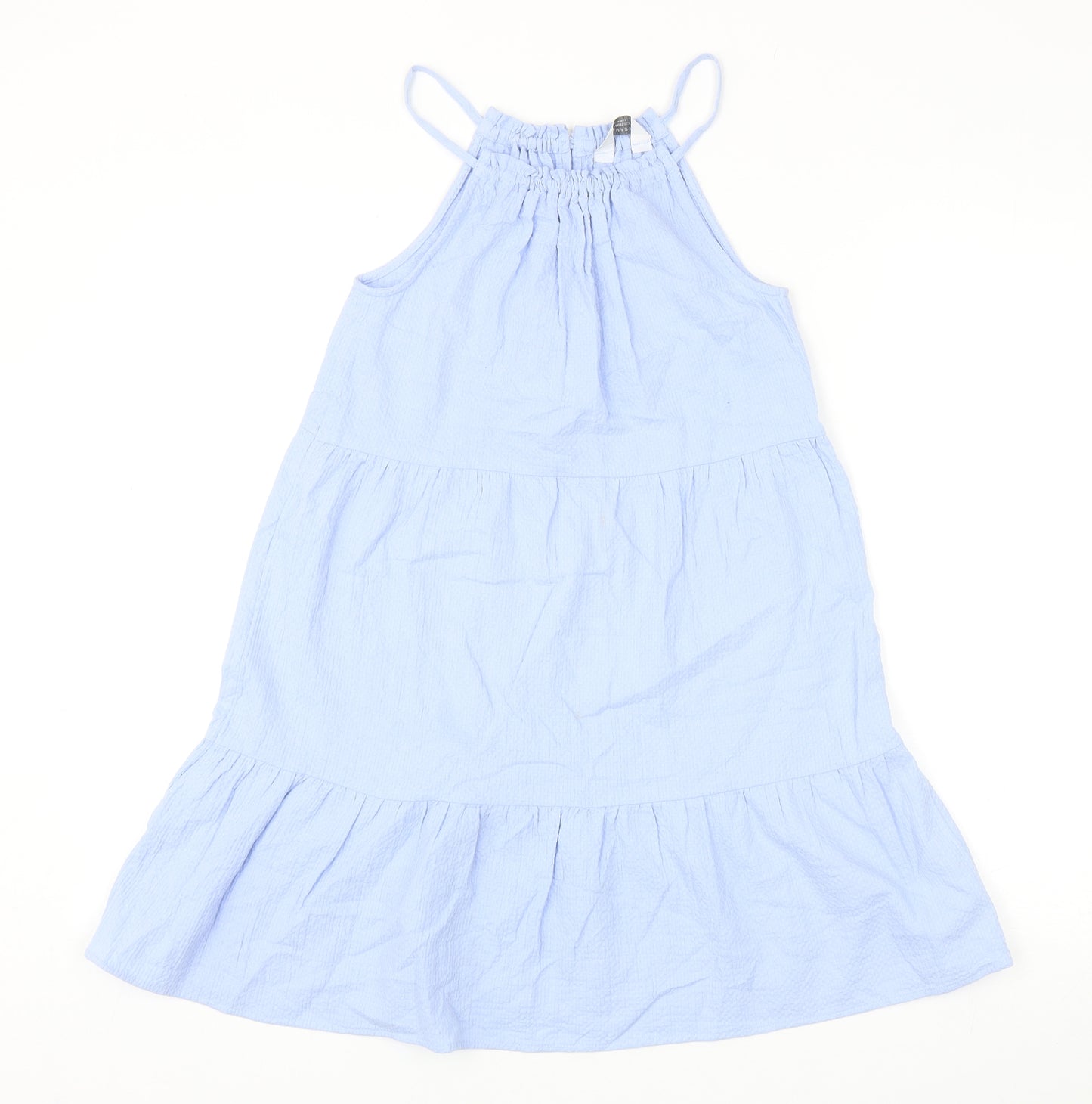 Primark Girls Blue Cotton Trapeze & Swing Size 11-12 Years Square Neck Button