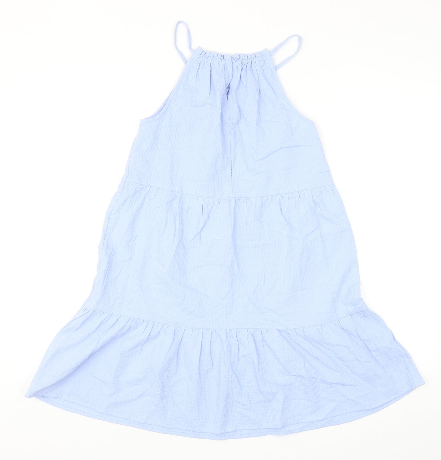 Primark Girls Blue Cotton Trapeze & Swing Size 11-12 Years Square Neck Button