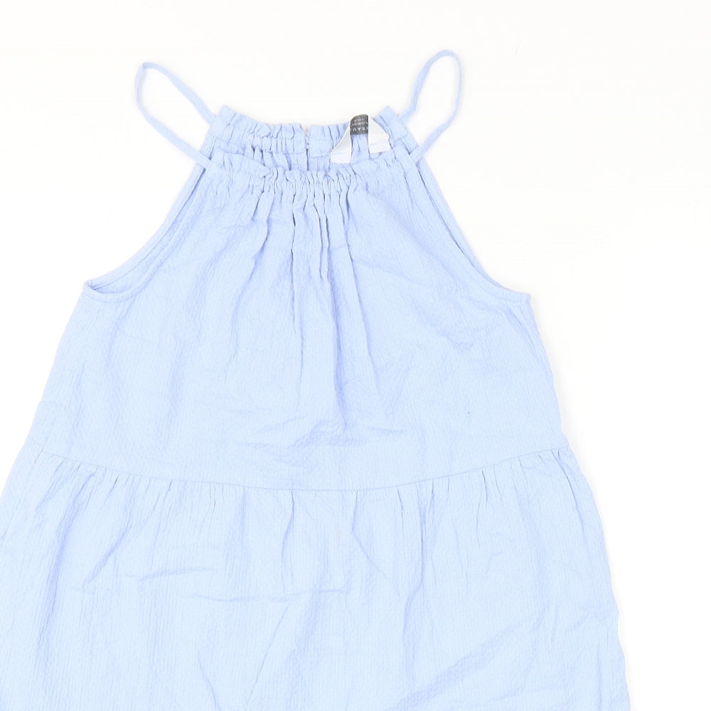 Primark Girls Blue Cotton Trapeze & Swing Size 11-12 Years Square Neck Button