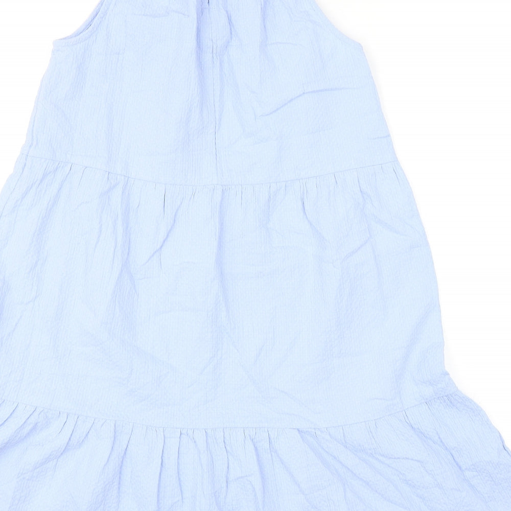 Primark Girls Blue Cotton Trapeze & Swing Size 11-12 Years Square Neck Button