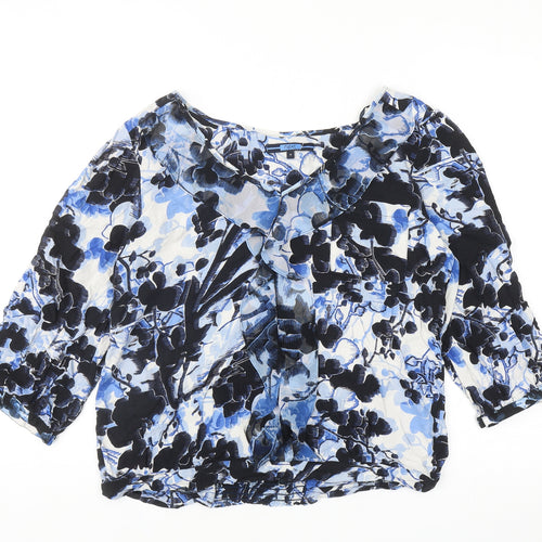 NEXT Womens Blue Geometric Viscose Basic Blouse Size 14 V-Neck