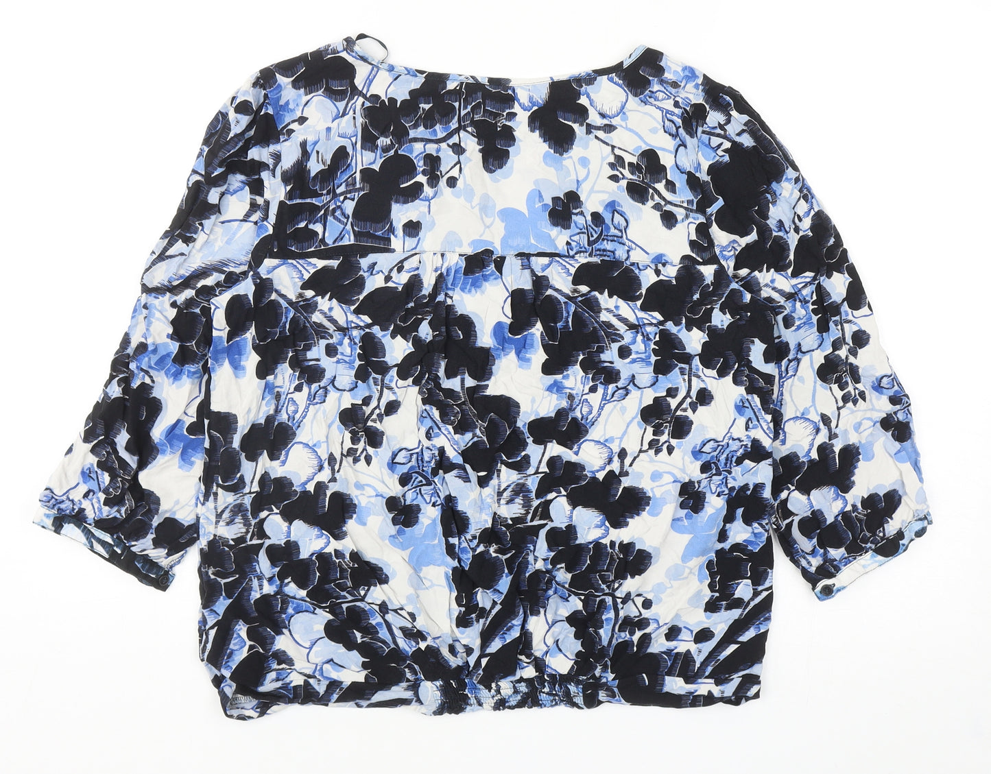 NEXT Womens Blue Geometric Viscose Basic Blouse Size 14 V-Neck