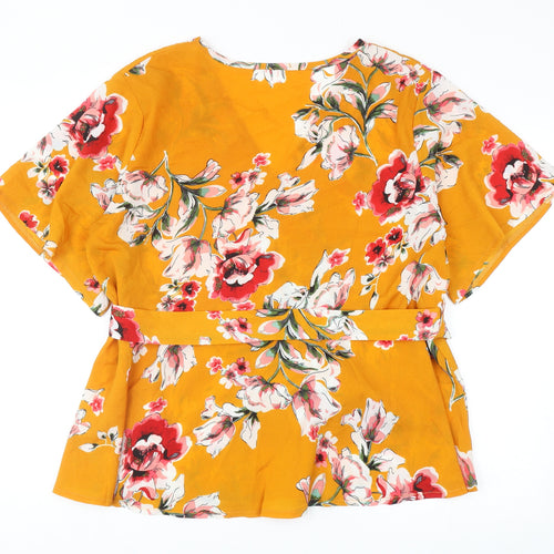 SheIn Womens Yellow Floral Polyester Basic Blouse Size XL V-Neck