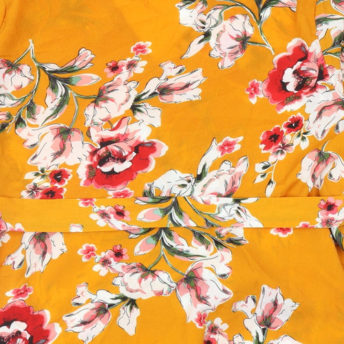SheIn Womens Yellow Floral Polyester Basic Blouse Size XL V-Neck