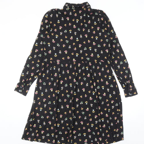 Boden Womens Black Floral Cotton Shirt Dress Size 10 Collared Button