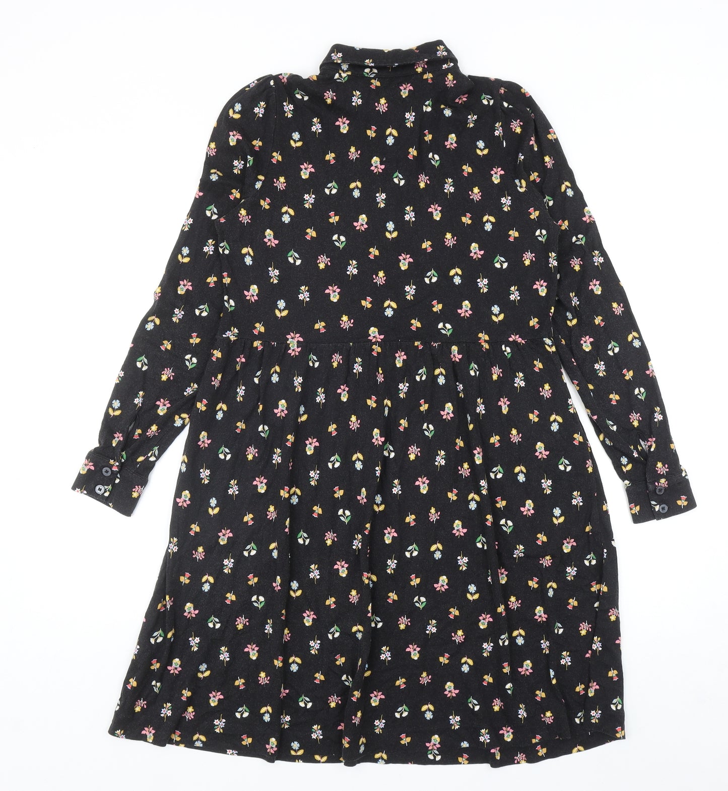 Boden Womens Black Floral Cotton Shirt Dress Size 10 Collared Button