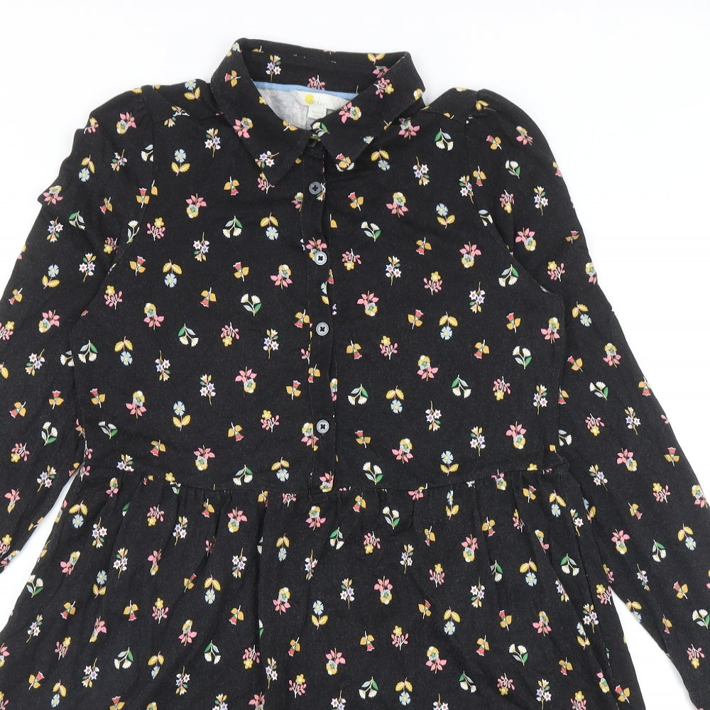 Boden Womens Black Floral Cotton Shirt Dress Size 10 Collared Button