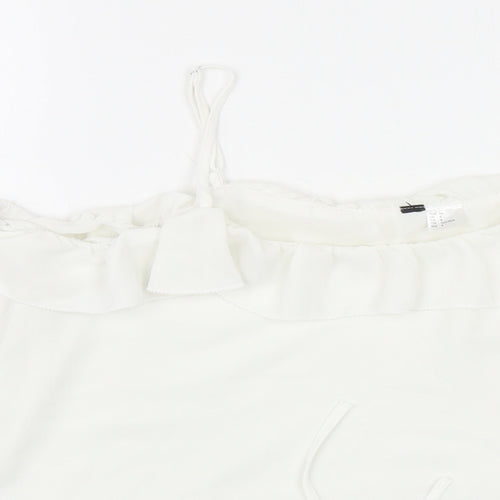 Preworn Womens White Polyester Basic Blouse Size 6 Square Neck - Lace Trim