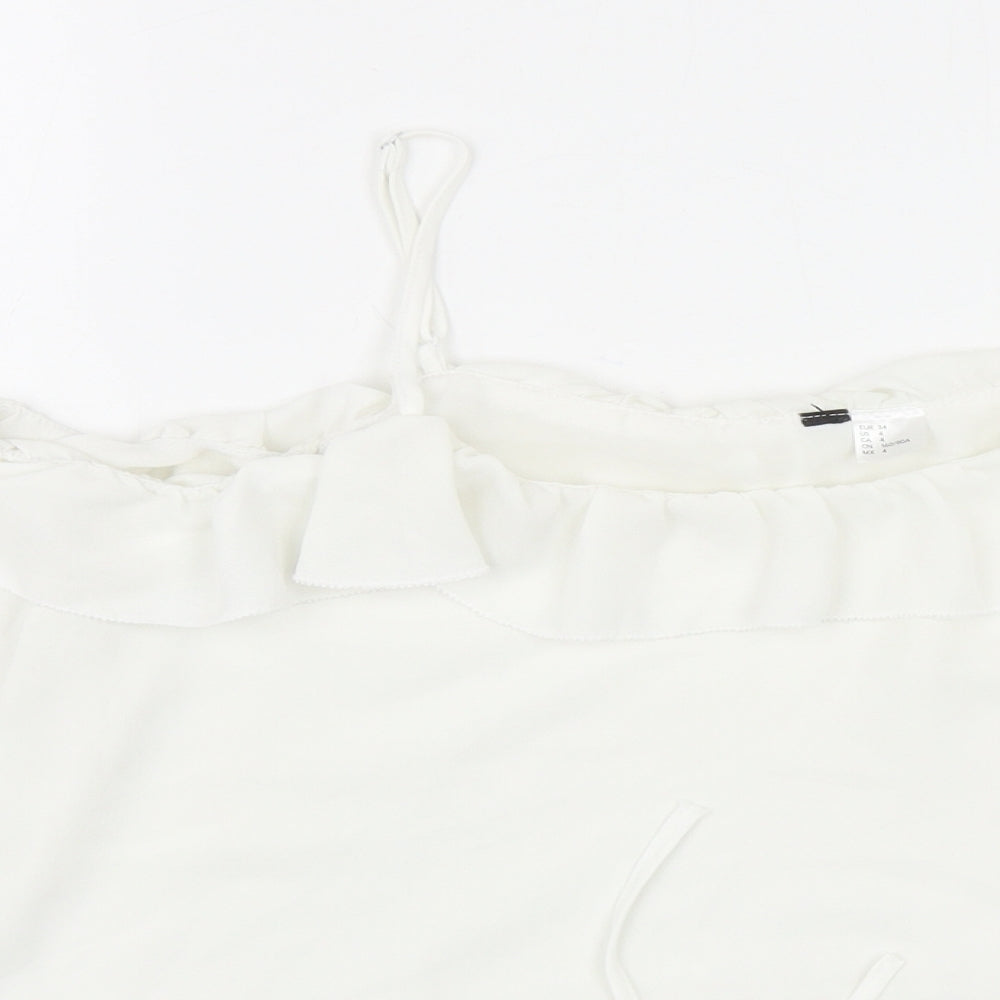 Preworn Womens White Polyester Basic Blouse Size 6 Square Neck - Lace Trim