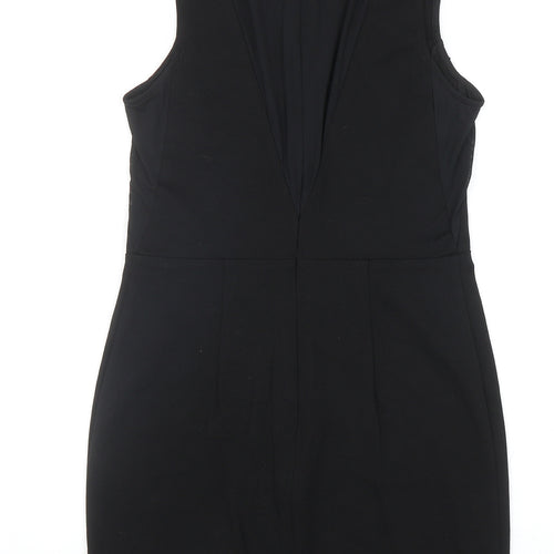 Topshop Womens Black Viscose Bodycon Size 10 Round Neck Hook & Eye - Embellished Neckline