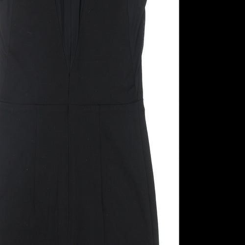 Topshop Womens Black Viscose Bodycon Size 10 Round Neck Hook & Eye - Embellished Neckline