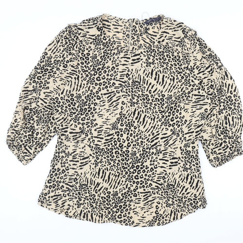 Marks and Spencer Womens Beige Animal Print Viscose Basic Blouse Size 16 Boat Neck - Leopard Print