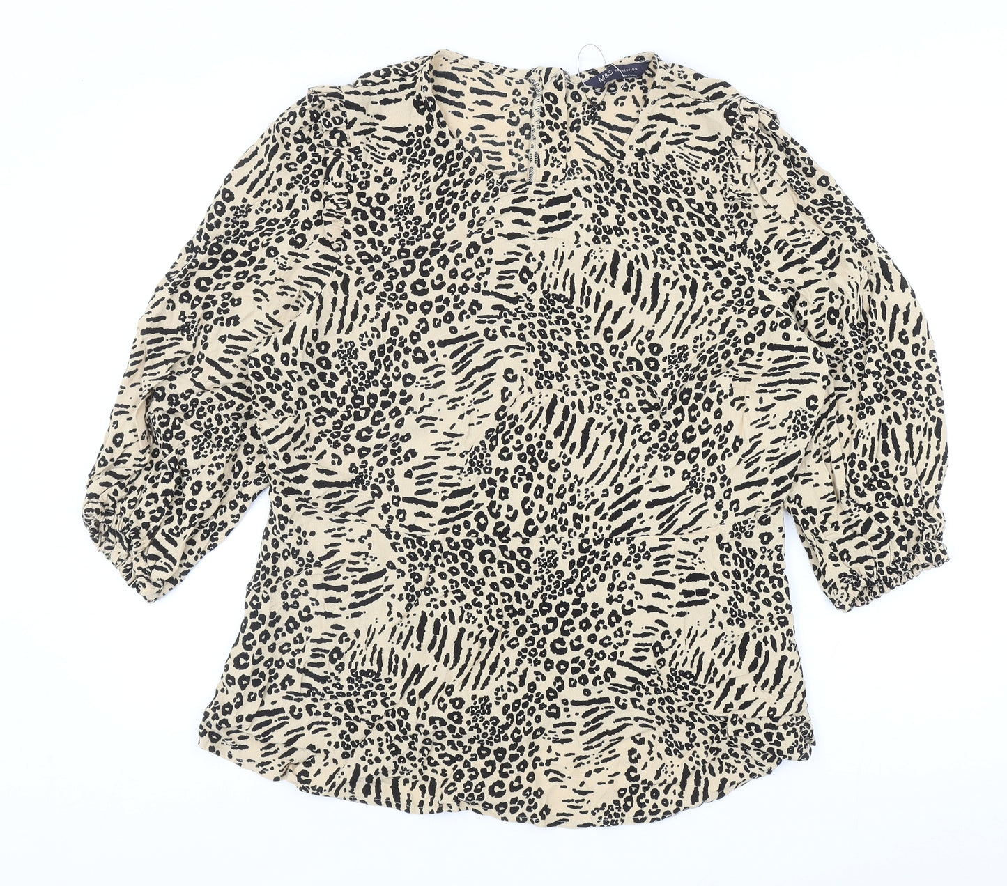 Marks and Spencer Womens Beige Animal Print Viscose Basic Blouse Size 16 Boat Neck - Leopard Print