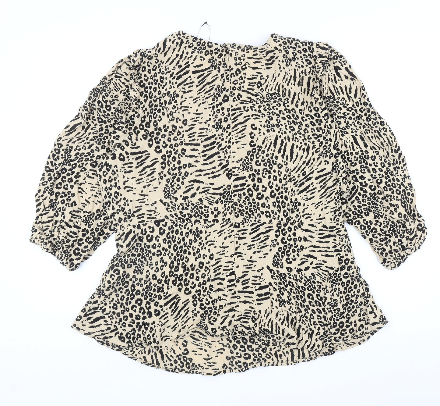 Marks and Spencer Womens Beige Animal Print Viscose Basic Blouse Size 16 Boat Neck - Leopard Print