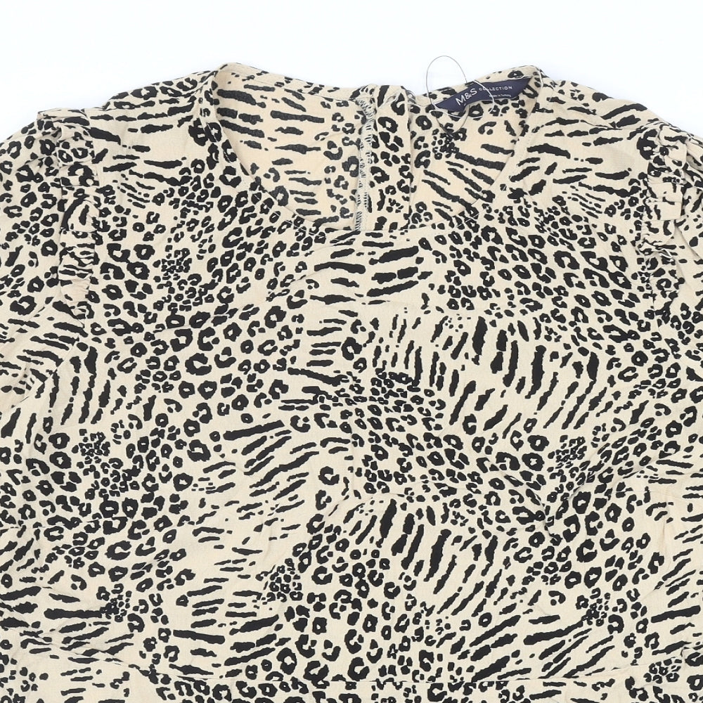 Marks and Spencer Womens Beige Animal Print Viscose Basic Blouse Size 16 Boat Neck - Leopard Print