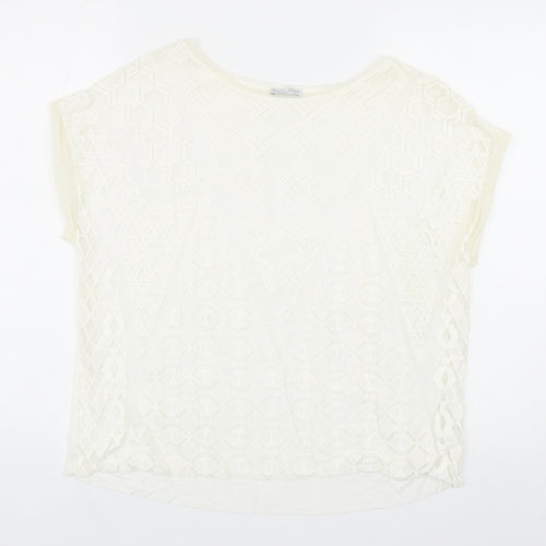 Zara Womens Ivory Geometric Polyester Basic Blouse Size S Boat Neck