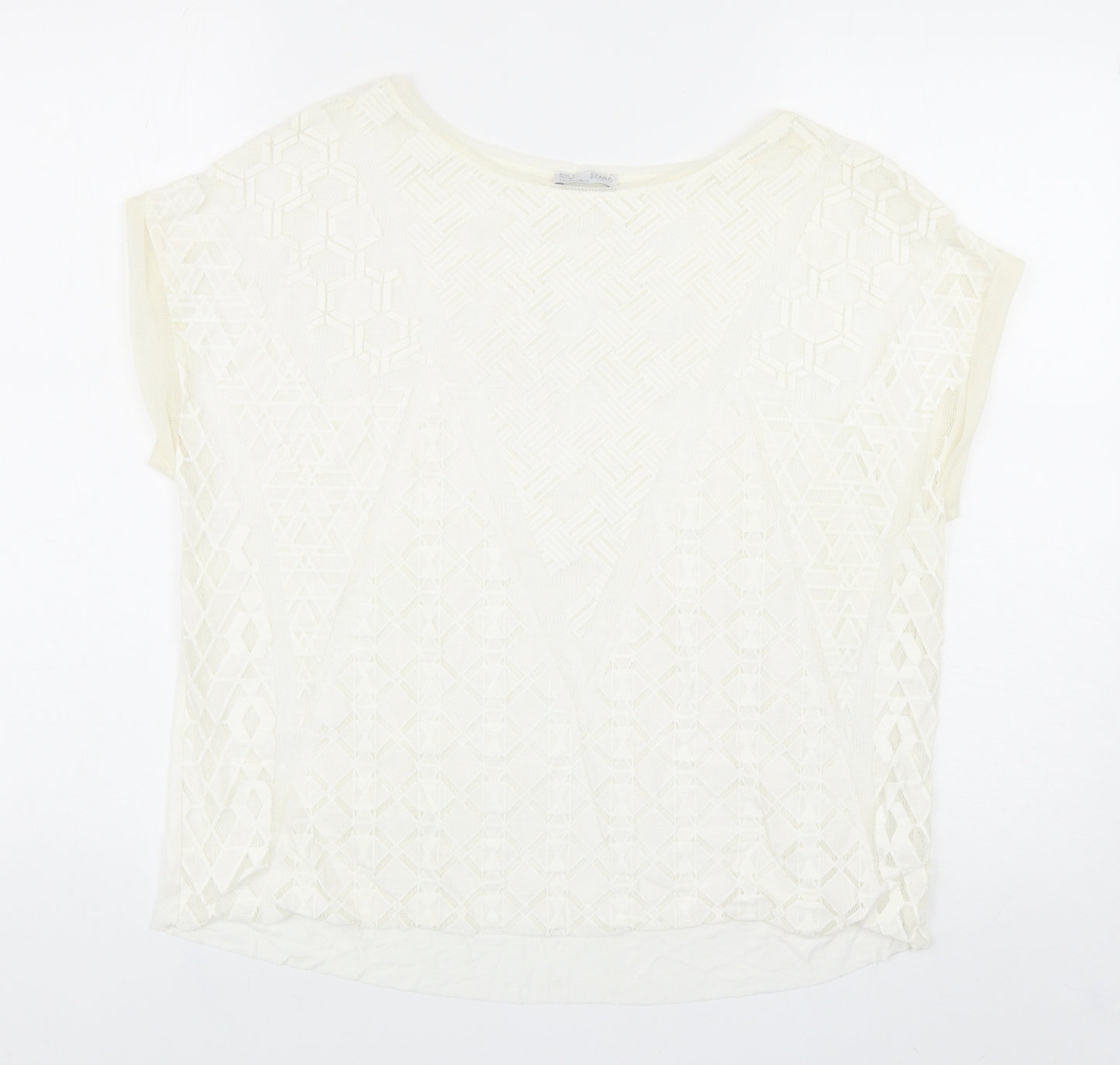 Zara Womens Ivory Geometric Polyester Basic Blouse Size S Boat Neck