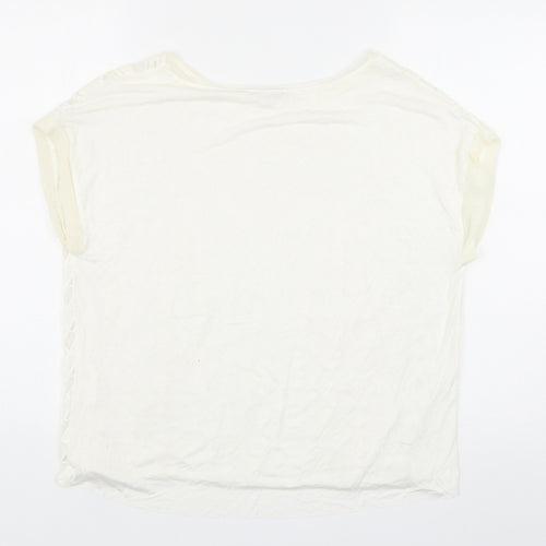 Zara Womens Ivory Geometric Polyester Basic Blouse Size S Boat Neck