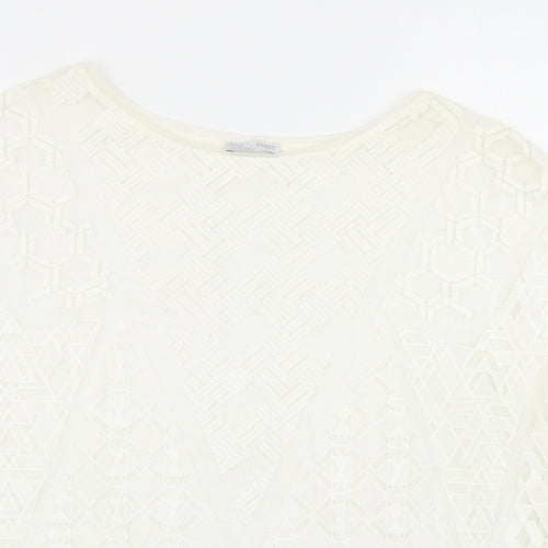 Zara Womens Ivory Geometric Polyester Basic Blouse Size S Boat Neck