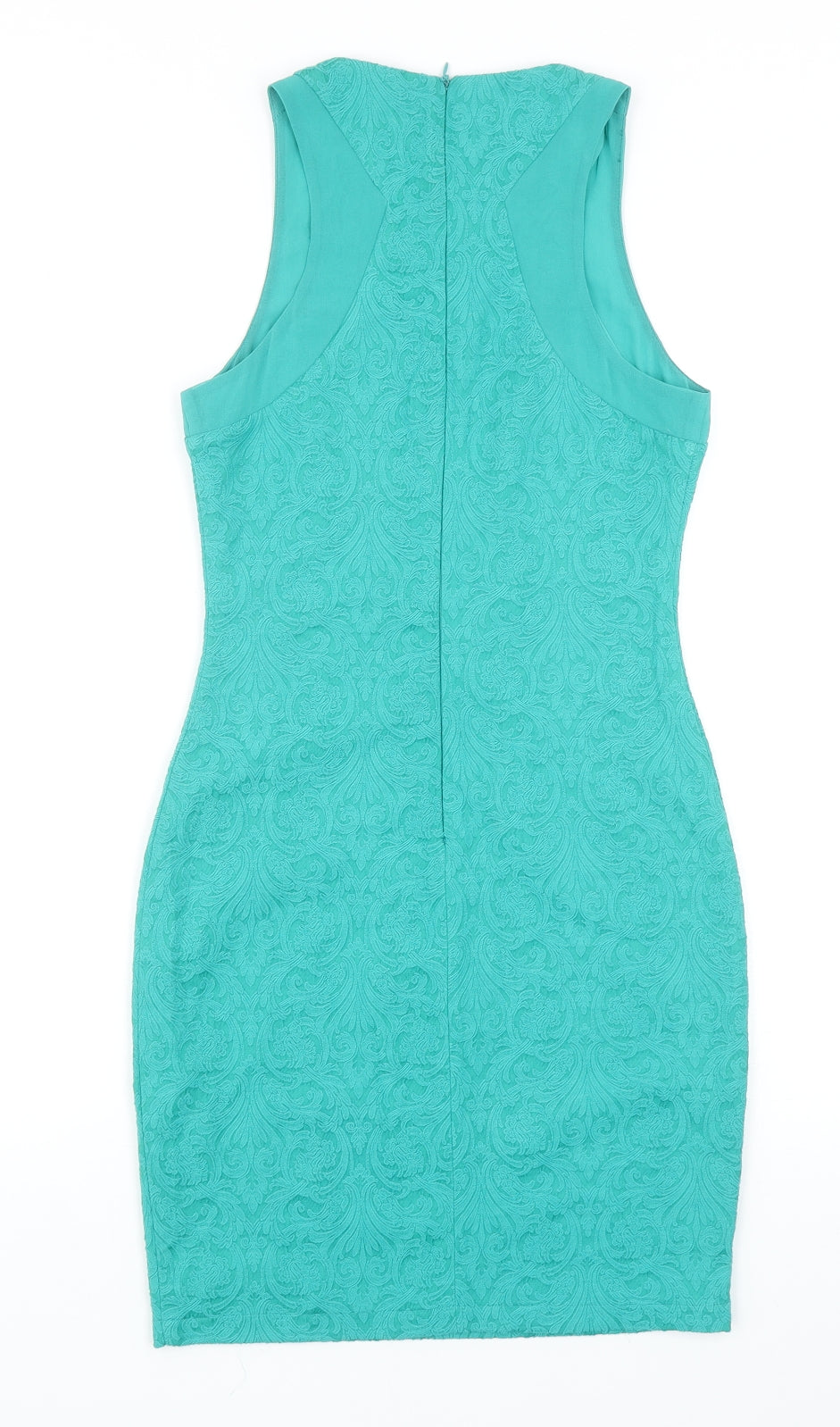 Zara Womens Green Geometric Cotton Bodycon Size S Round Neck Zip