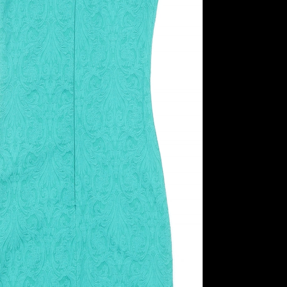 Zara Womens Green Geometric Cotton Bodycon Size S Round Neck Zip