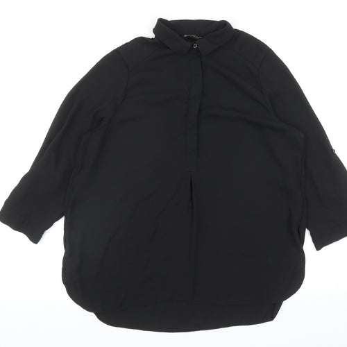 Dorothy Perkins Womens Black Polyester Basic Button-Up Size 14 Collared