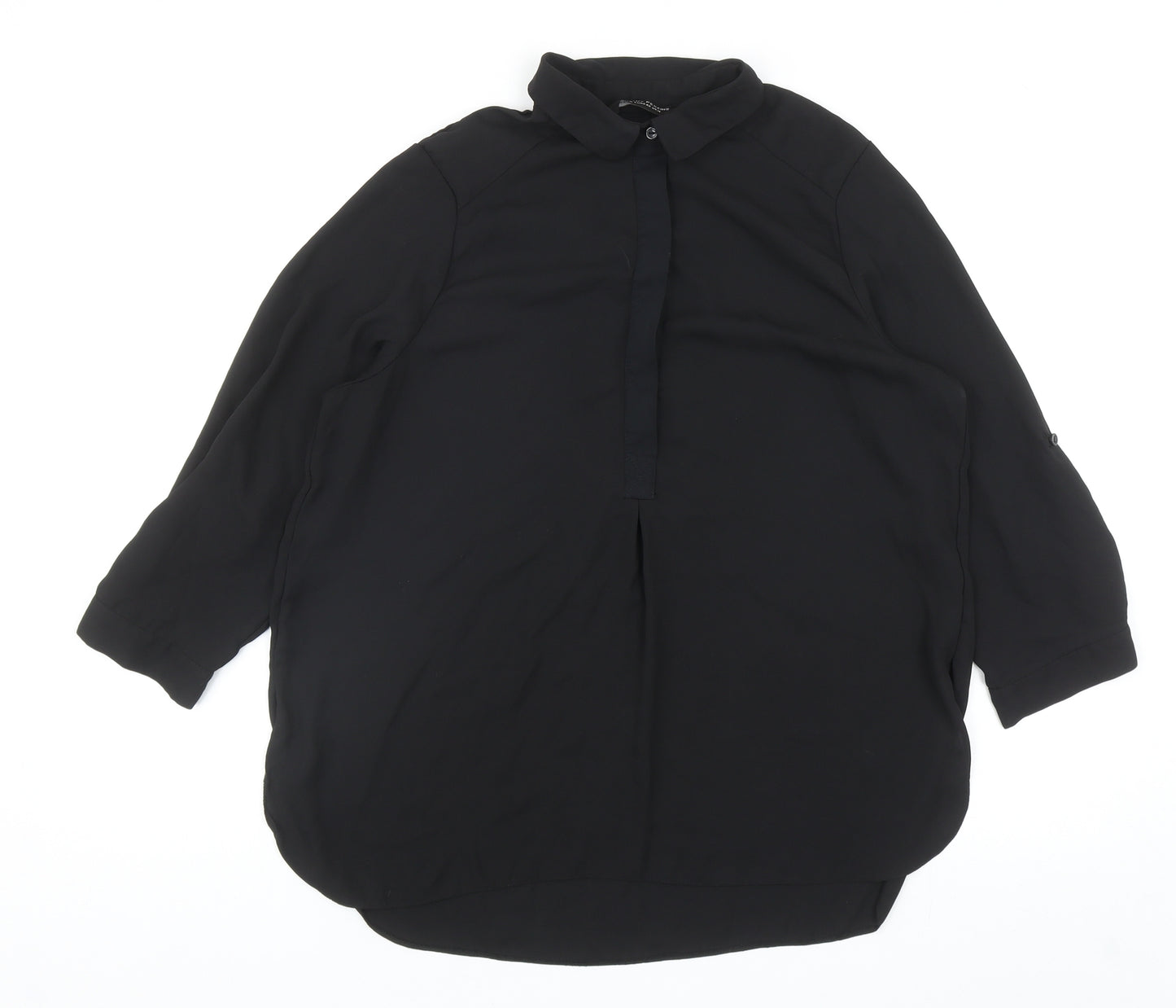 Dorothy Perkins Womens Black Polyester Basic Button-Up Size 14 Collared