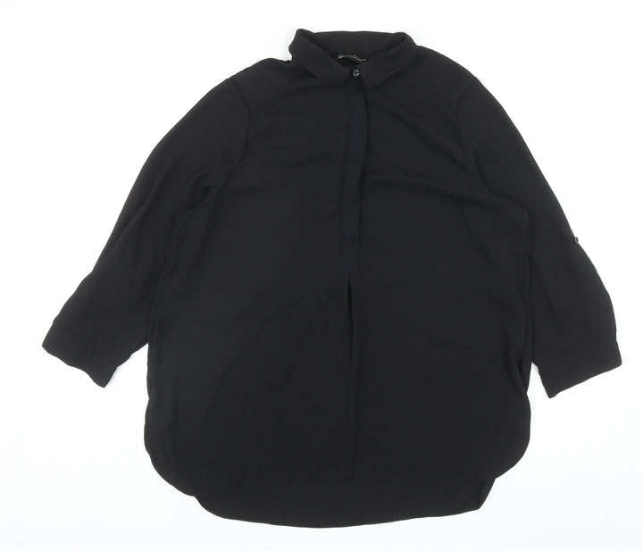 Dorothy Perkins Womens Black Polyester Basic Button-Up Size 14 Collared
