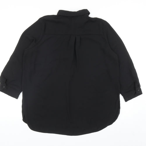 Dorothy Perkins Womens Black Polyester Basic Button-Up Size 14 Collared