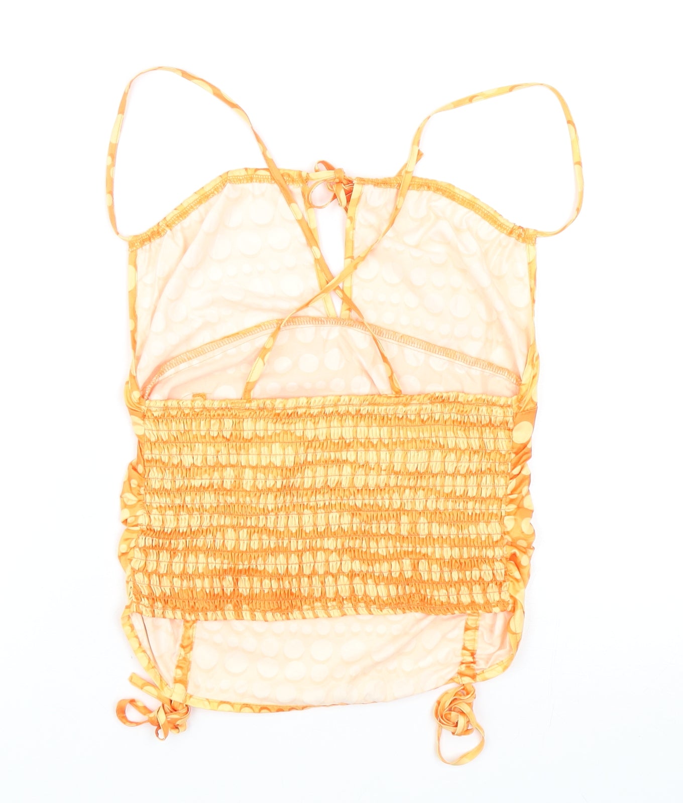SheIn Womens Orange Polka Dot Polyester Camisole Tank Size S Square Neck - Cropped, Ruched