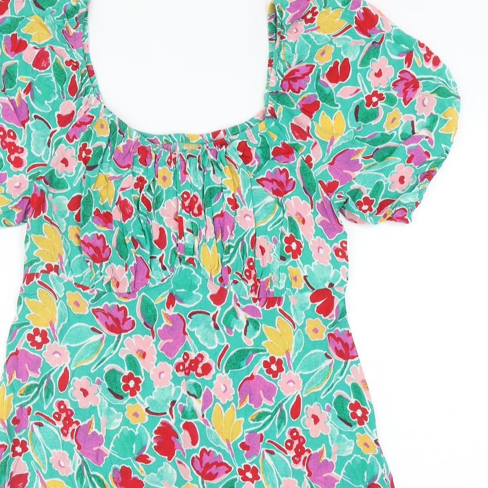 Primark Womens Multicoloured Floral Viscose A-Line Size 14 Scoop Neck Pullover