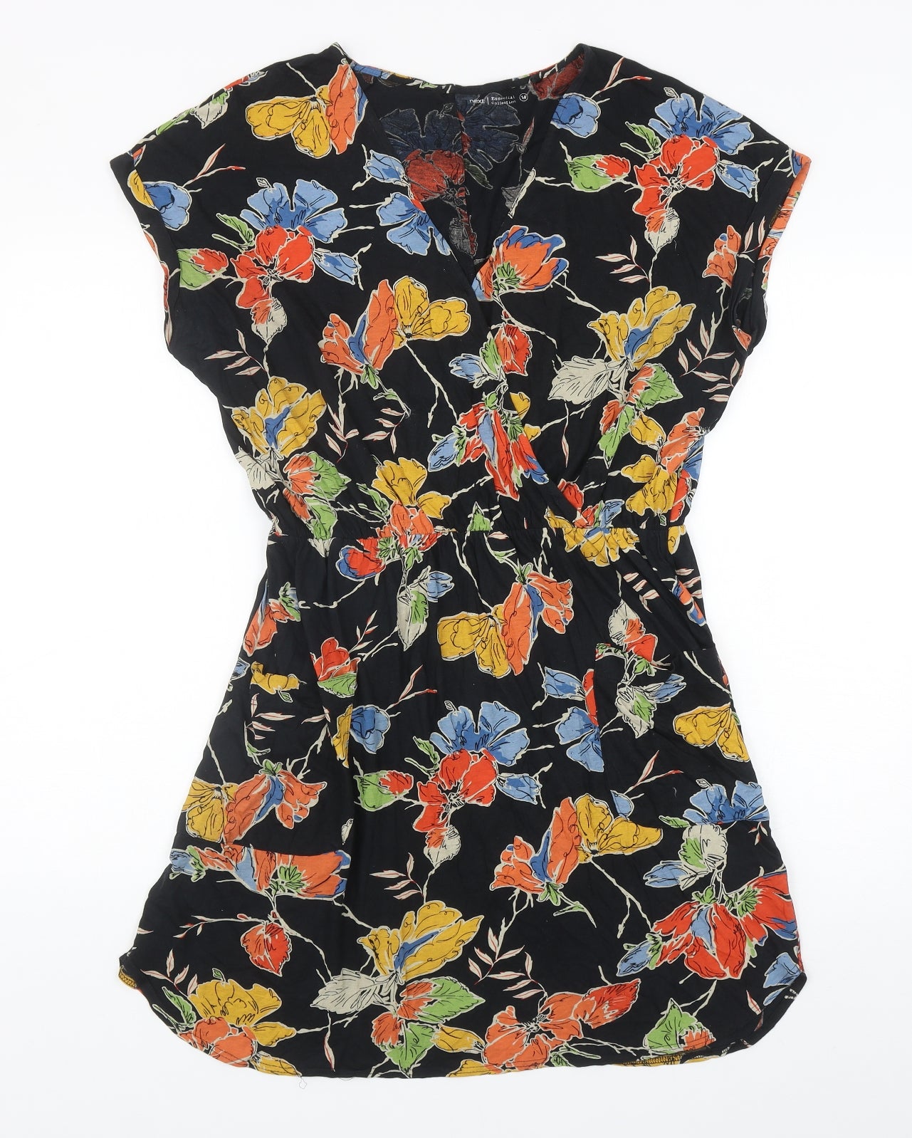 NEXT Womens Black Floral Cotton Fit & Flare Size 14 V-Neck Pullover