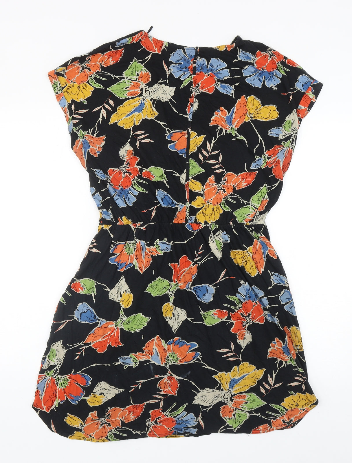 NEXT Womens Black Floral Cotton Fit & Flare Size 14 V-Neck Pullover