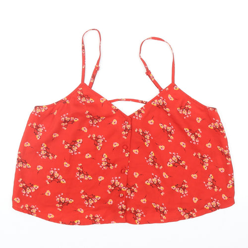 ASOS Womens Red Floral Polyester Camisole Tank Size 14 V-Neck - Cropped