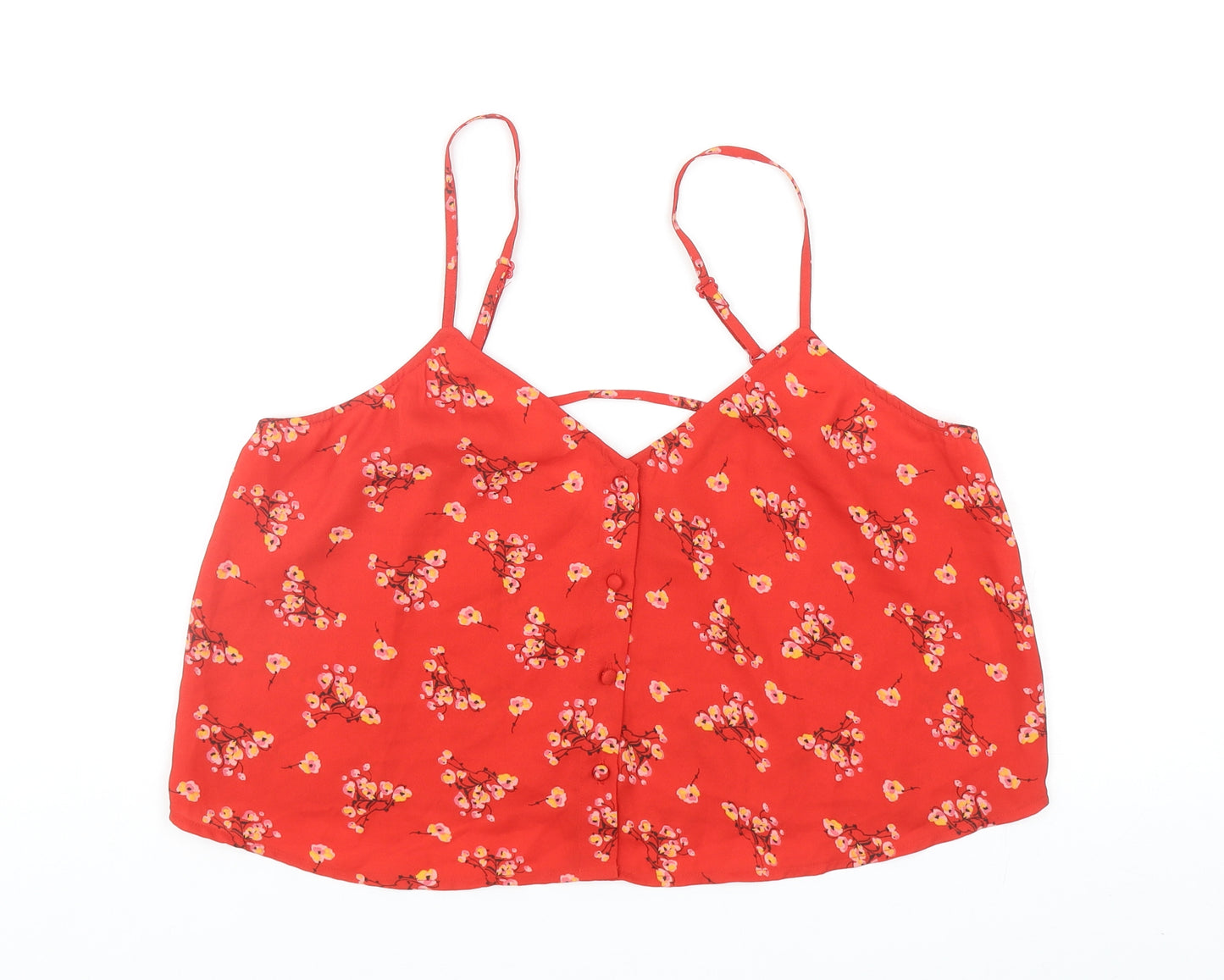 ASOS Womens Red Floral Polyester Camisole Tank Size 14 V-Neck - Cropped