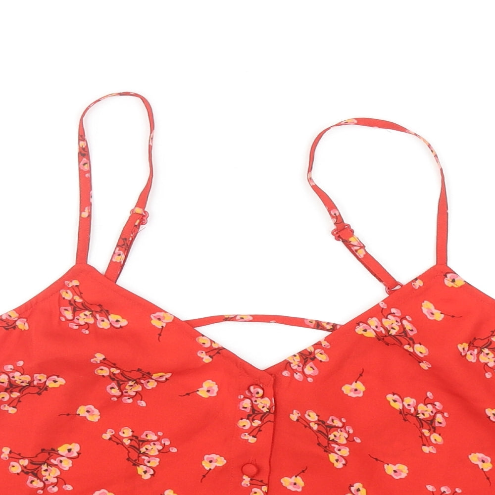 ASOS Womens Red Floral Polyester Camisole Tank Size 14 V-Neck - Cropped