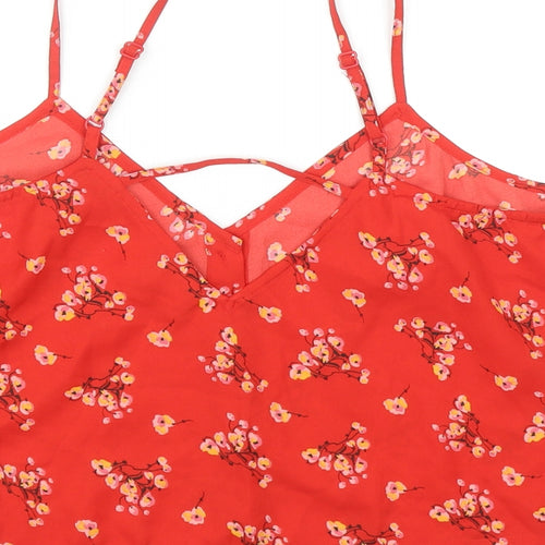 ASOS Womens Red Floral Polyester Camisole Tank Size 14 V-Neck - Cropped
