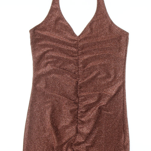 Divided Womens Brown Polyester Mini Size M Halter Pullover