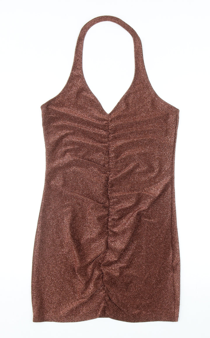 Divided Womens Brown Polyester Mini Size M Halter Pullover