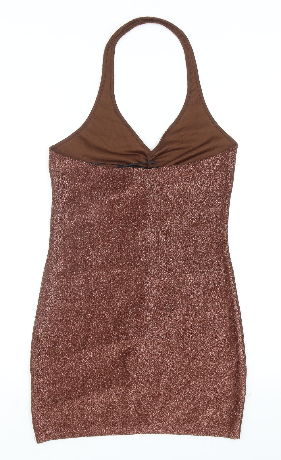 Divided Womens Brown Polyester Mini Size M Halter Pullover