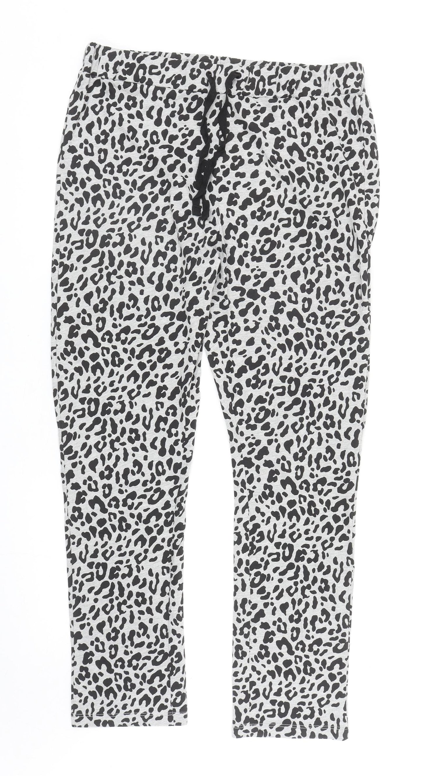 Society Eight Womens Grey Animal Print Polyester Sweatpants Trousers Size S L28 in Regular Drawstring - Leopard Print