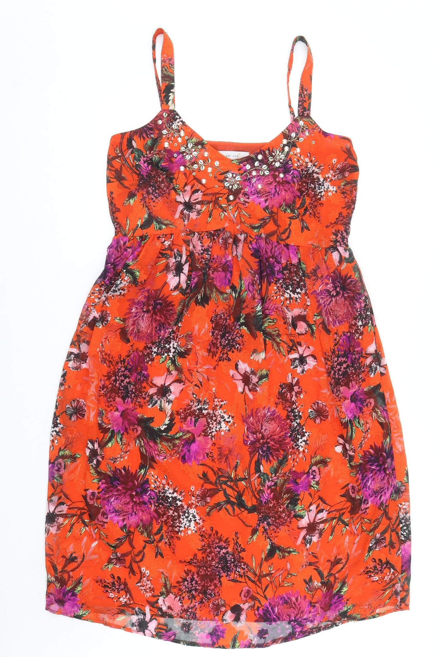 Per Una Womens Red Floral Polyester Tank Dress Size 12 V-Neck Pullover