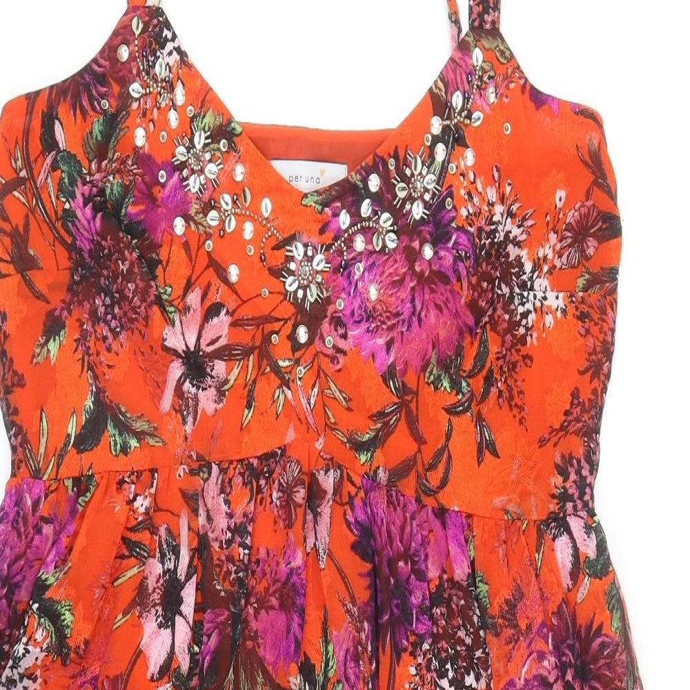 Per Una Womens Red Floral Polyester Tank Dress Size 12 V-Neck Pullover