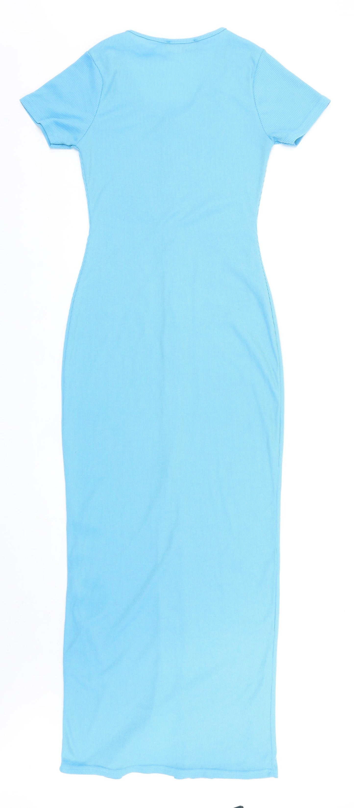 Another Reason Womens Blue Polyester T-Shirt Dress Size 6 Round Neck Button - Ribbed