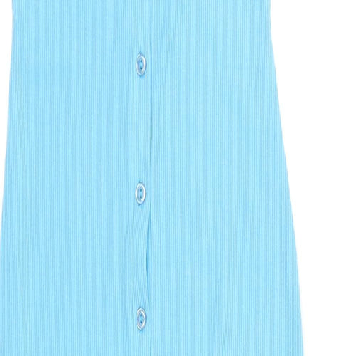 Another Reason Womens Blue Polyester T-Shirt Dress Size 6 Round Neck Button - Ribbed