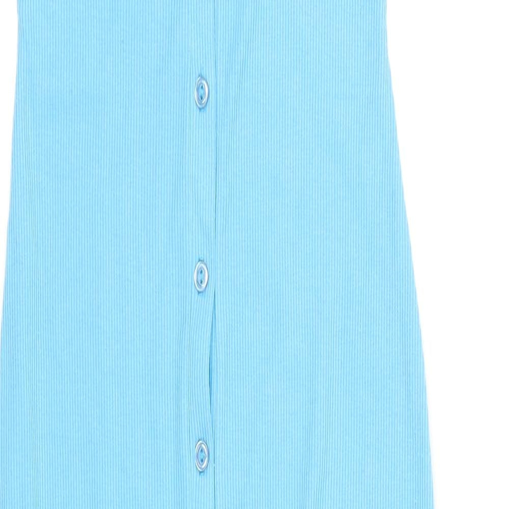 Another Reason Womens Blue Polyester T-Shirt Dress Size 6 Round Neck Button - Ribbed