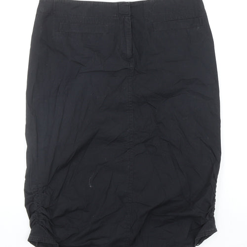 NEXT Womens Black Cotton Cargo Skirt Size 8 Zip - Ruched Sides