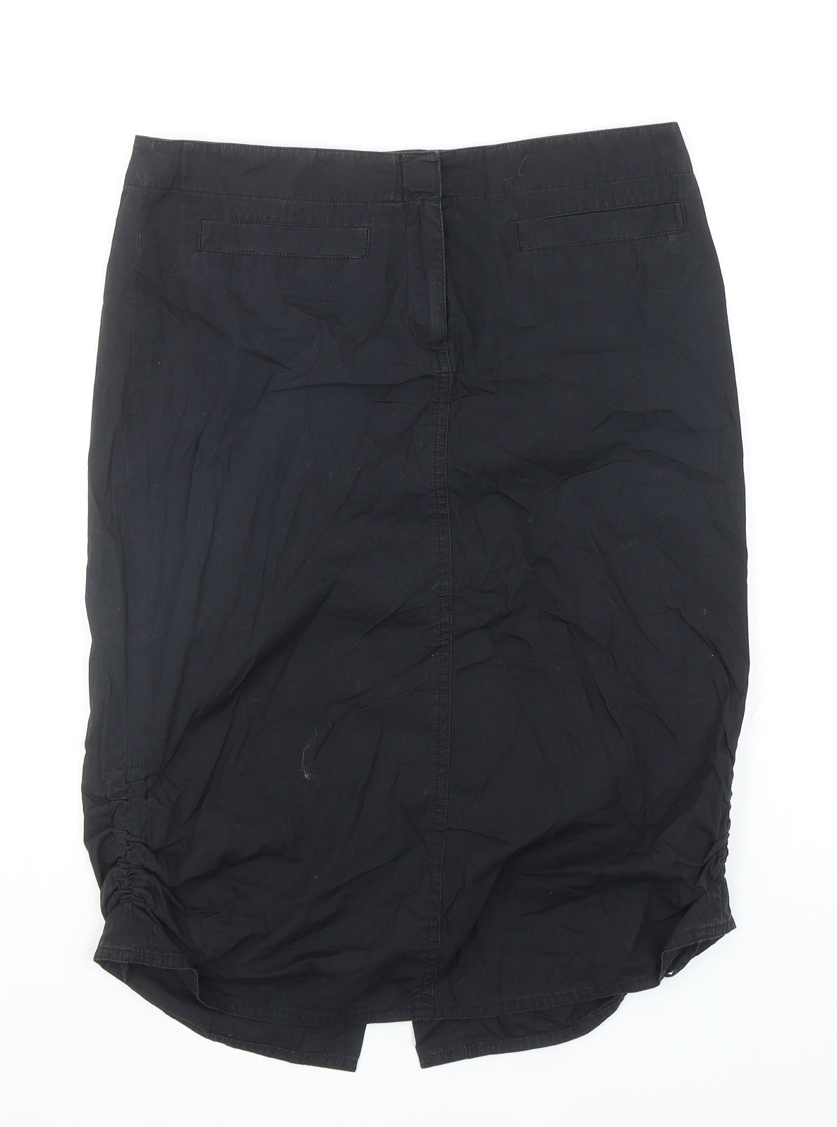 NEXT Womens Black Cotton Cargo Skirt Size 8 Zip - Ruched Sides